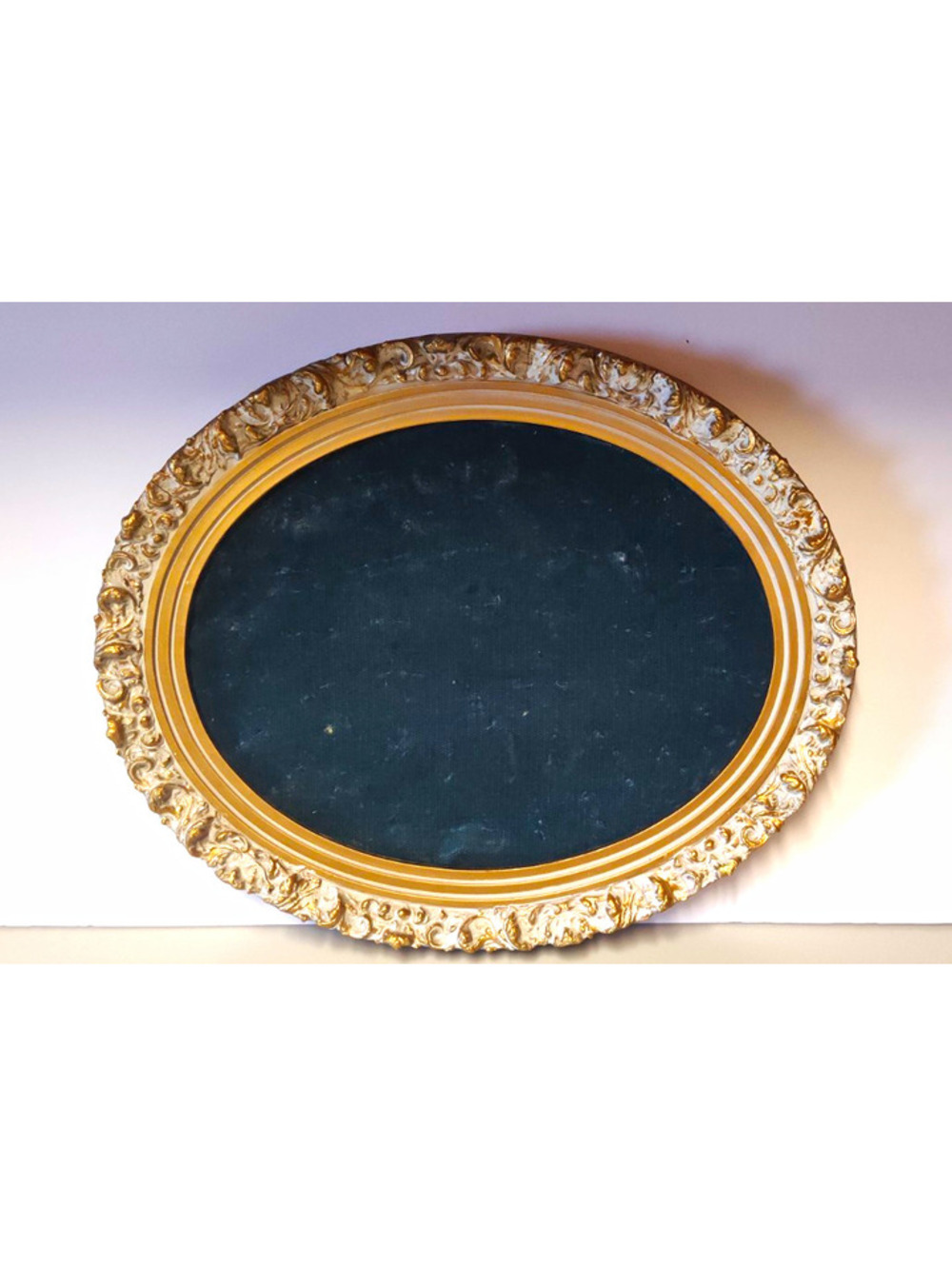 Vintage Oval Ornate Gold Cream Picture Frame Green Velvet 14 x 11 Wall Decor